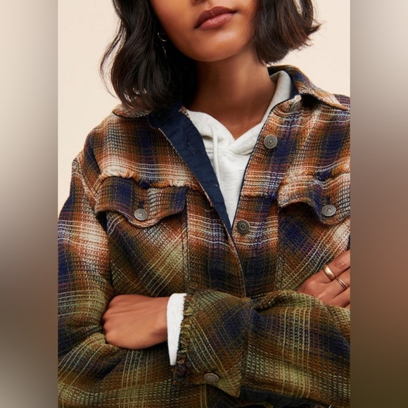 Free People Anneli Plaid Shirt Jacket Shacket Size Small - Picture 6 of 14